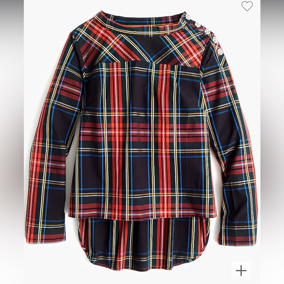 J. Crew Funnelneck shirt in Stewart tartan with jeweled buttons - Picture 7 of 7